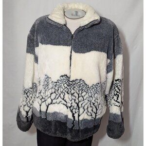 Vintage 90's Canadian Fun Fleece - Thick Pile Jacket - Tree Design, Zip Up